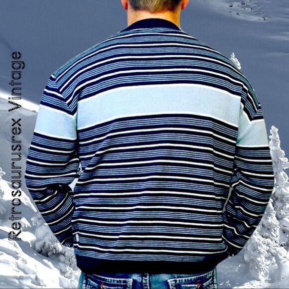 Vintage 90’s Blue Stripe Skater Long Sleeve Grunge Sweater, XL - Picture 4 of 4